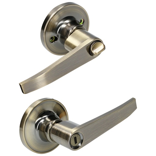 [15MA] Manija tubular recta función baño, latón antiguo, llave estándar, blíster Lock
