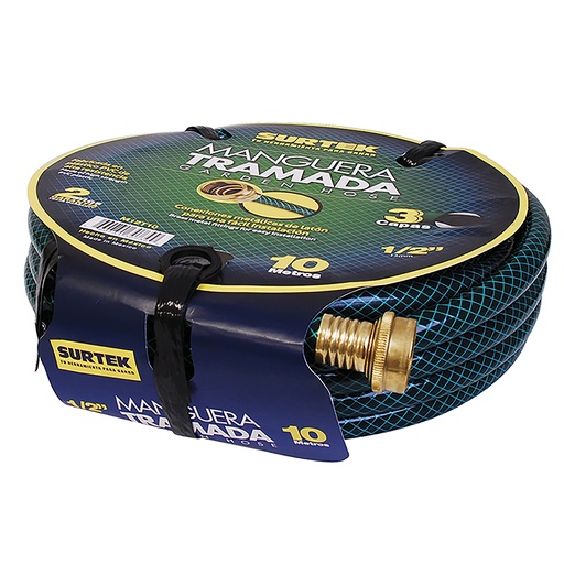 [M12T20] Manguera para jardín tramada verde con conector metálico 1/2", 20 m Surtek