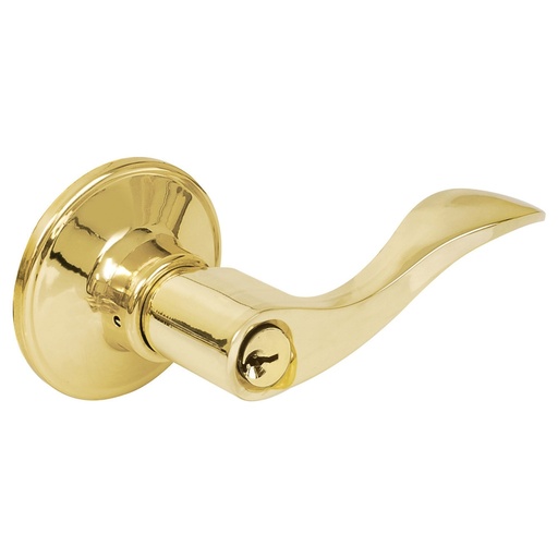 [19MA] Manija tubular curva función baño, latón brillante, llave estándar, blíster Lock