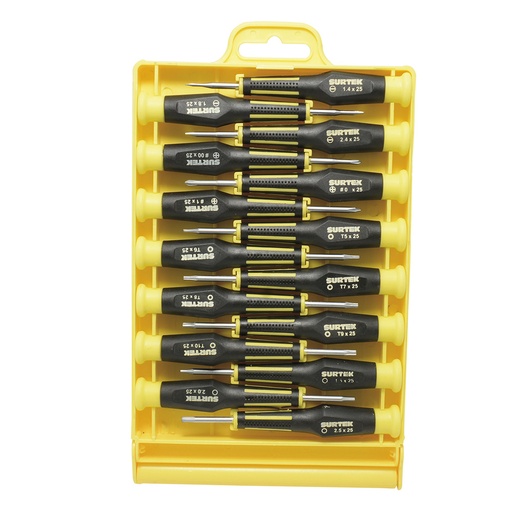 [DJY03] Juego de destornilladores de precisión combinados, 15 piezas en estuche plastico Surtek