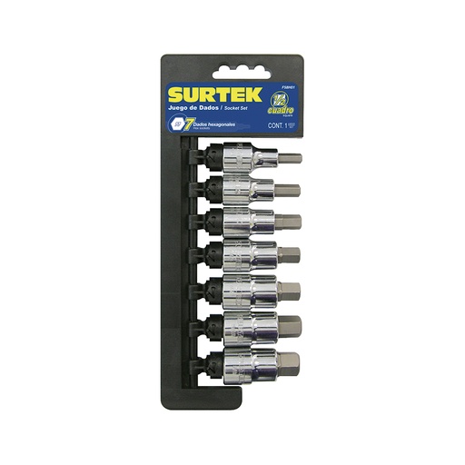 [F58H01] Juego de dados con punta hexagonal cuadro de 1/2", en pulgadas, 7 piezas Surtek