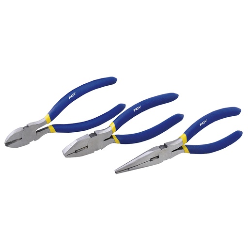 [142020] Juego de pinzas para electricista con mango con doble plastisol, 3 piezas Foy