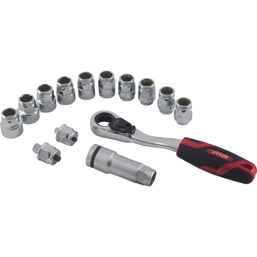 [5201GT] Juego de dados y accesorios cuadro de 3/8" Go-Through combinado, 14 piezas Urrea