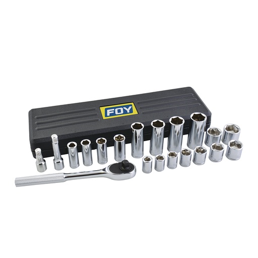 [140438] Juego de dados y accesorios cuadro de 3/8" en pulgadas, 20 piezas Foy