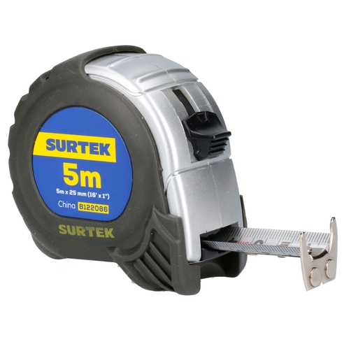[B122086] Flexómetro con carcasa anti-impacto silver 5 m x 1" Surtek