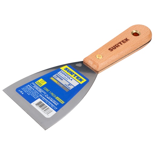 [123083] Espátula rígida de acero de alto carbón con mango de madera 3" Surtek