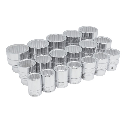 [55109] Juego de dados cuadro de 3/4", 12 puntas, en pulgadas, 18 piezas Urrea