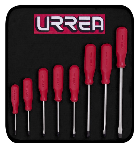 [9600DR] Juego de destornilladores con mango rojo, combinados, 8 piezas en estuche Urrea