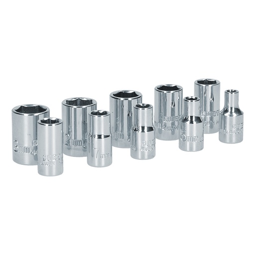 [S05M] Juego de dados cuadro de 1/4", 6 puntas, métricos, 10 piezas Surtek