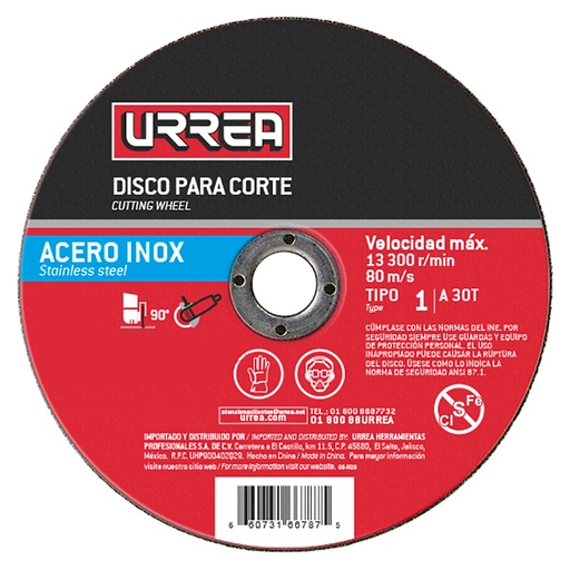 [AMSS04] Disco abrasivo tipo 1 para acero inoxidable, 4-1/2" x 3/64" Urrea