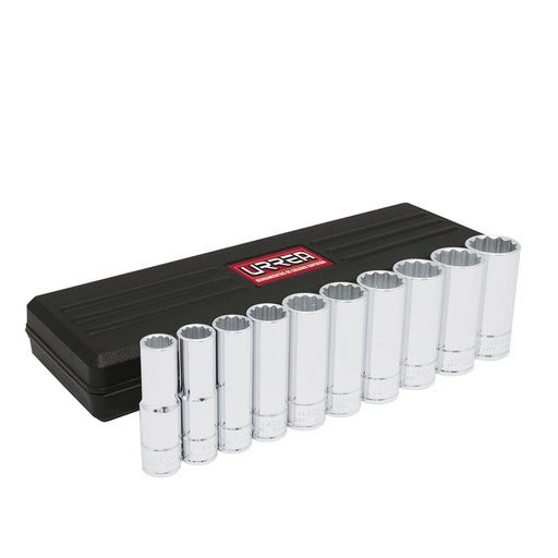 [5400PH] Juego de dados largos cuadro de 1/2", 12 puntas, en pulgadas, 10 piezas Urrea