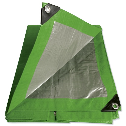 [LE10X12V] Lona de polietileno color verde con fondo plata, 3.04 x 3.65 m Foy