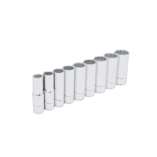 [54117] Juego de dados largos cuadro de 1/2", 12 puntas, en pulgadas, 9 piezas Urrea