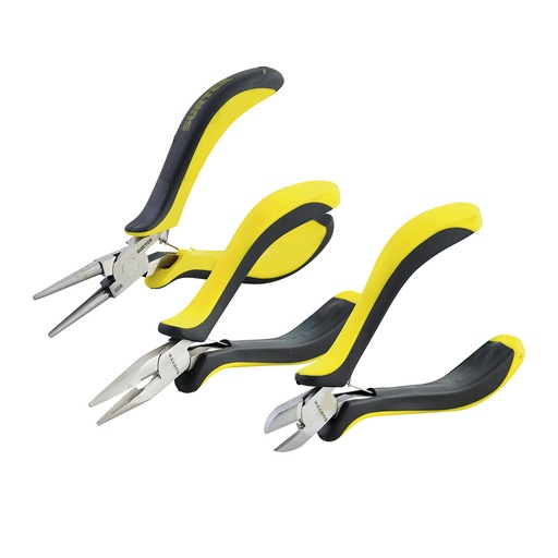[95P3] Juego de mini pinzas con mango bimaterial para electrónica, 3 piezas Surtek