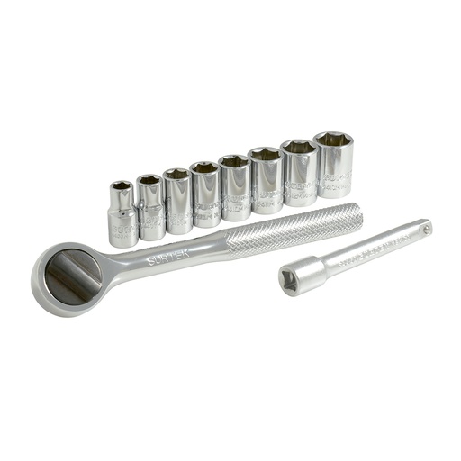 [A03M] Juego de dados y accesorios cuadro de 1/4" métrico, 10 piezas Surtek