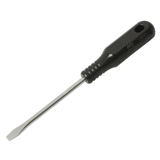 [DER02] Destornillador con mango negro, punta plana barra redonda 3/16" x 4" Foy