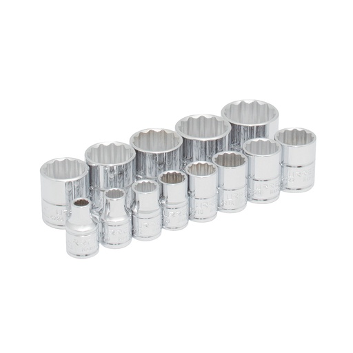 [52124] Juego de dados cuadro de 3/8", 12 puntas, en pulgadas, 13 piezas Urrea