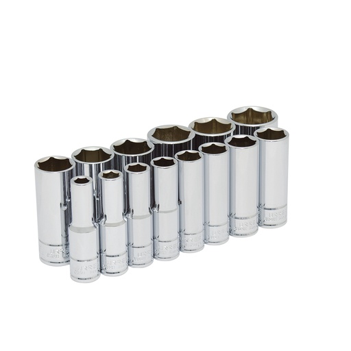 [54103] Juego de dados largos cuadro de 1/2", 6 puntas, en pulgadas, 14 piezas Urrea