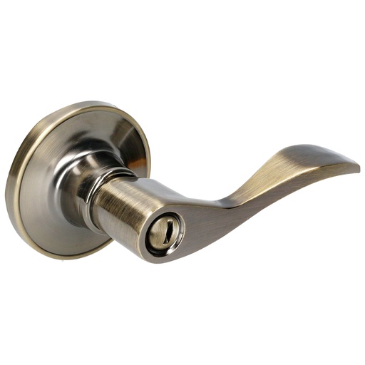 [21MA] Manija tubular curva función baño, latón antiguo, llave estándar, blíster. Lock