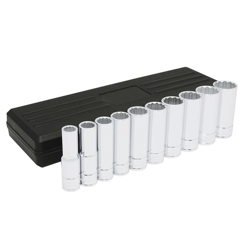 [5400PHM] Juego de dados largos cuadro de 1/2", 12 puntas, métricos, 10 piezas Urrea