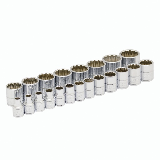 [52215] Juego de dados cuadro de 3/8", 12 puntas, métricos, 21 piezas Urrea