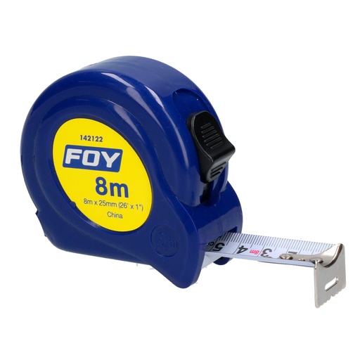 [142122] Flexómetro con carcasa de plástico azul 8 m x 1" Foy