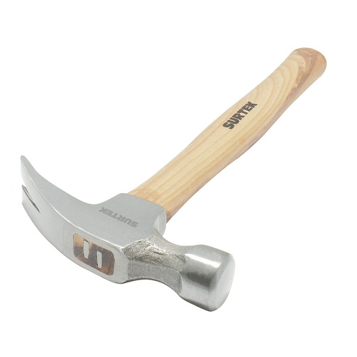 [416R] Martillo de uña recta con mango de madera de 14", 16 oz Surtek