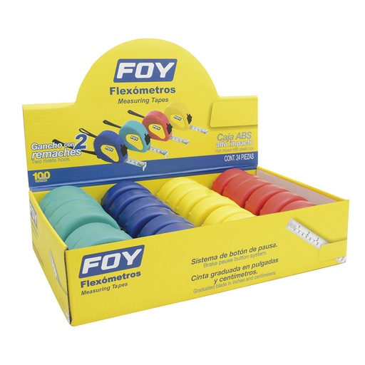 [142132] Flexómetros con carcasa de plástico colores en display 5 m x 3/4" Foy