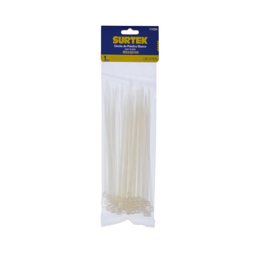 [114206] Cinchos plásticos 160 x 4.8 mm, tensión 27 kg de 50 piezas, color natural Surtek