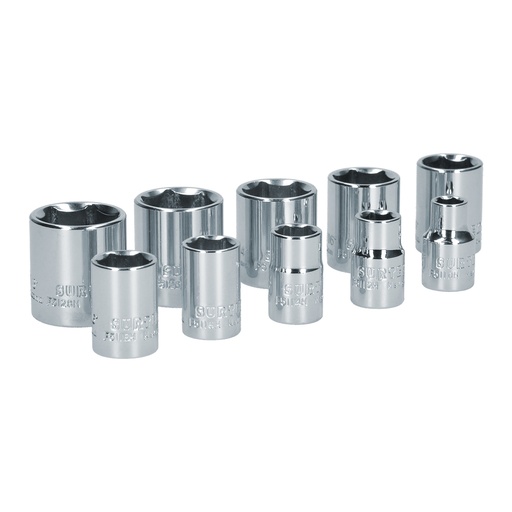 [S06S] Juego de dados cuadro de 3/8", 6 puntas, en pulgadas, 10 piezas Surtek