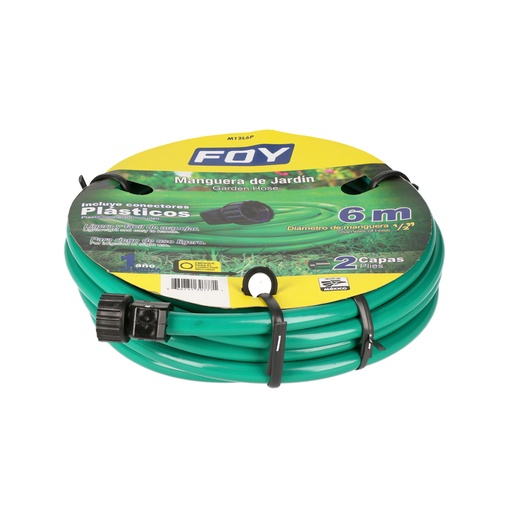 [M12L6P] Manguera para jardín lisa con conector plástico 2 capas 1/2", 6 m Foy