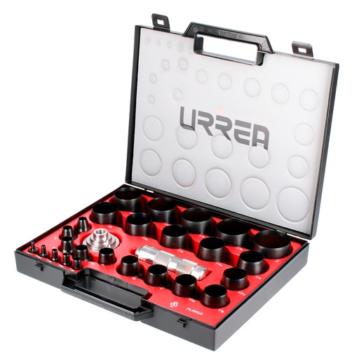 [49902] Juego de sacabocados con mango adaptador ergonónico de 1/8" a 2", 27 piezas Urrea