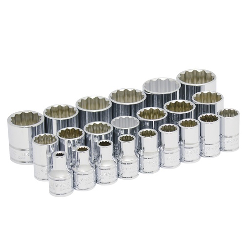 [54113] Juego de dados cuadro de 1/2", 12 puntas, en pulgadas, 22 piezas Urrea