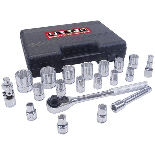 [5400PBM] Juego de dados y accesorios cuadro de 1/2" métrico, 20 piezas Urrea