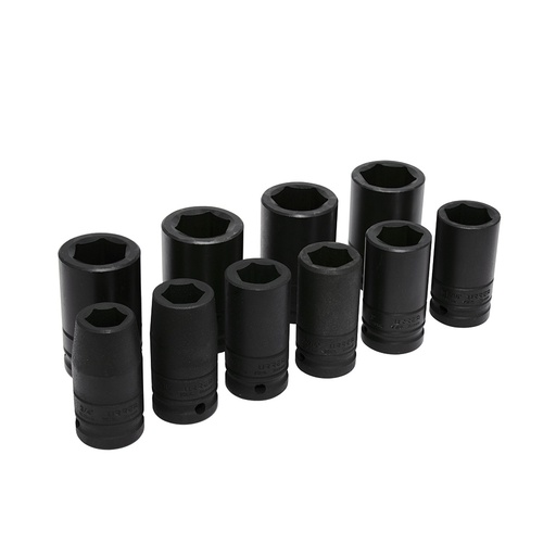 [750010L] Juego de dados largos de impacto cuadro de 3/4", 6 puntas, en pulgadas, 10 piezas Urrea