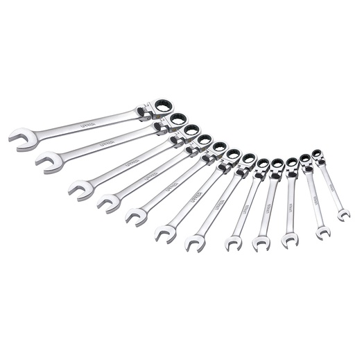 [12MF12M] Juego de llaves combinadas pulido espejo flex de matraca spline mét,12 pz en caja plást Urrea