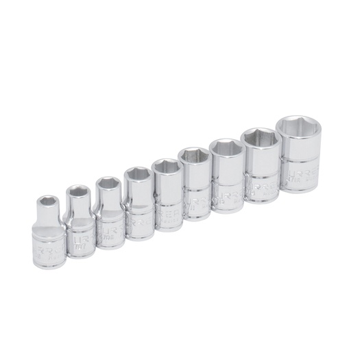 [47204] Juego de dados cuadro de 1/4" en pulgadas, 9 piezas Urrea