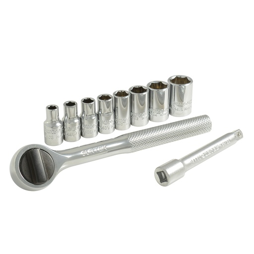 [A03S] Juego de dados y accesorios cuadro de 1/4" en pulgadas, 10 piezas Surtek