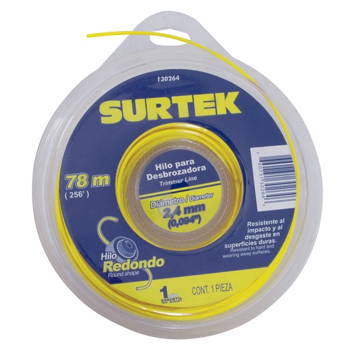 [130264] Nailon redondo para desbrozadora doble blíster, 2.4 mm x 78 m Surtek