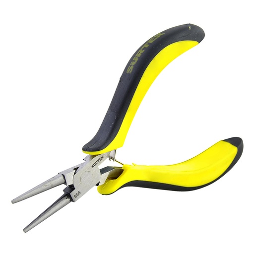 [956] Mini pinza para electrónica con mango bimaterial de 4-3/4" punta redonda Surtek
