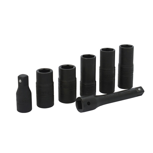 [7400DE] Juego de dados de impacto doble boca cuadro de 1/2" combinados, 6 puntas, 7 piezas Urrea