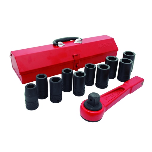 [750012LH] Juego de dados largos y accesorios de impacto cuadro de 3/4", en pulgadas, 12 piezas Urrea