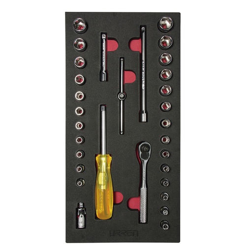 [CH101] Juego de dados cortos y accesorios cuadro de 1/4" combinados 31 piezas, CH101-C Urrea