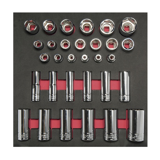 [CH206] Juego de dados cortos y largos cuadro de 1/2" en pulgadas 31  piezas, CH206-C Urrea