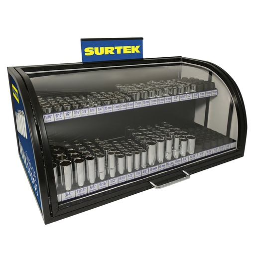 [126094] Exhibidor con dados cortos y largos cuadro de 3/8" y 1/2", 271 piezas Surtek