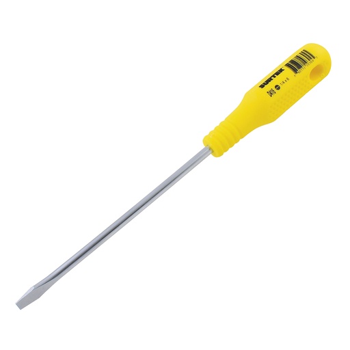 [D416] Destornillador con mango amarillo, punta plana barra redonda 1/4" x 6" Surtek