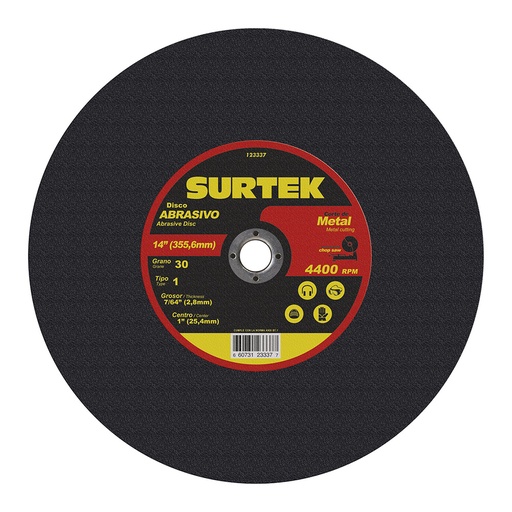 [123337] Disco abrasivo tipo 1 para metal 14" x 7/64" Surtek