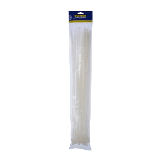 [114225] Cinchos plásticos 400 x 7.6 mm, tensión 55 kg de 50 piezas, color blanco Surtek