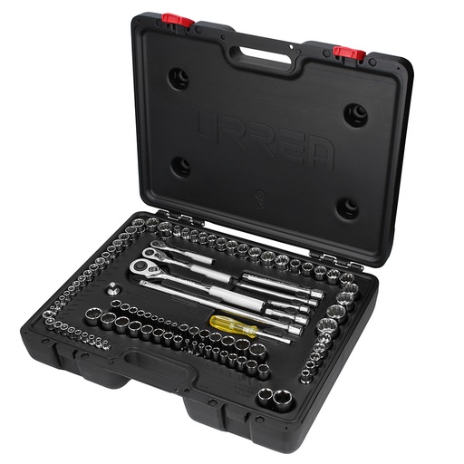 [5447PA] Juego de dados y accesorios cuadro de 1/4", 3/8" y 1/2" combinado, 99 piezas Urrea