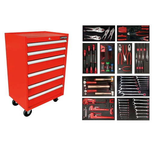[JI112] Juego industrial con organización modular de 6 gavetas 112 piezas, con gabinete EX27M6 Urrea